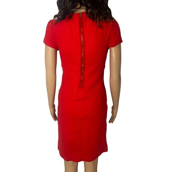 Anthropologie Maeve Short Sleeve V Neck Tulip Hem Sheath Dress Red Size Small - Picture 2 of 7